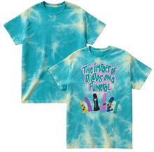 Load image into Gallery viewer, Tie-dye t-shirt with graphic design and text on a white background
